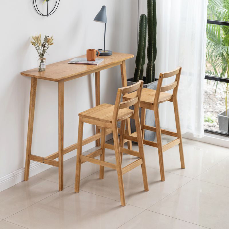 Rectangle Solid Wood Counter Height Table Modern Trestle Base in Brown and Natural