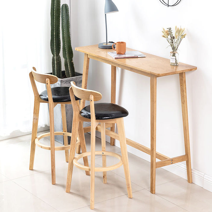 Rectangle Solid Wood Counter Height Table Modern Trestle Base in Brown and Natural