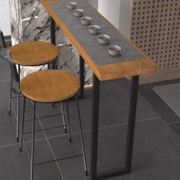 Industrial Rectangle Bar Height Table Solid Wood Bar Table with Double Pedestal Base
