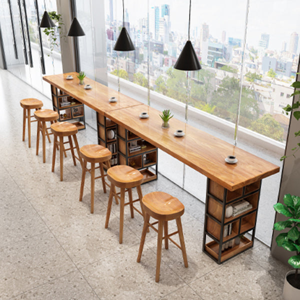 Rectangle Pine Solid Wood Bar Table Industrial Bar Table with Storage Base