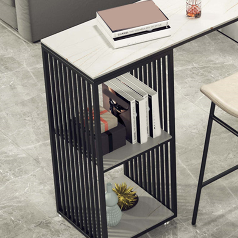 Industrial Stone Top Bar Dining Table Rectangle Bar Table with Storage Base