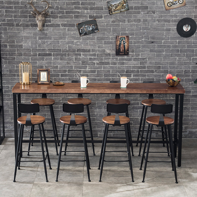 Industrial Rectangle Bar Height Table Solid Wood Bar Table with Trestle Base
