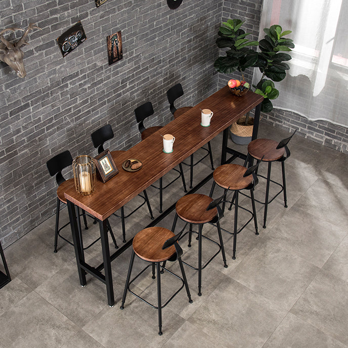 Industrial Rectangle Bar Height Table Solid Wood Bar Table with Trestle Base