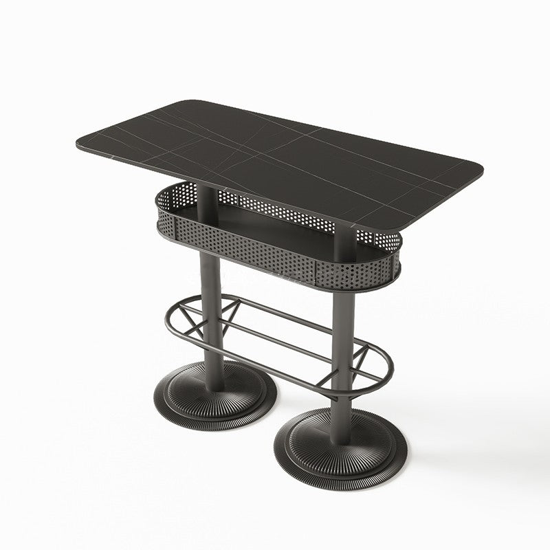 Industrial Style Bar Wine Table Black Color Bar Dining Table with Storage