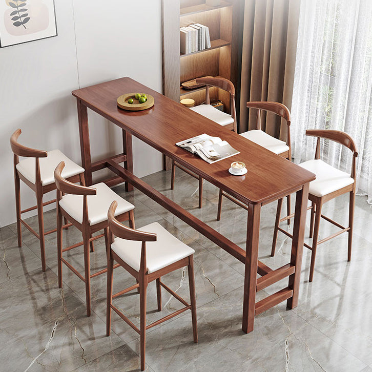 Modern Style Rectangle Bar Table Solid Wood Fixed Bistro Bar Desk for Living Room
