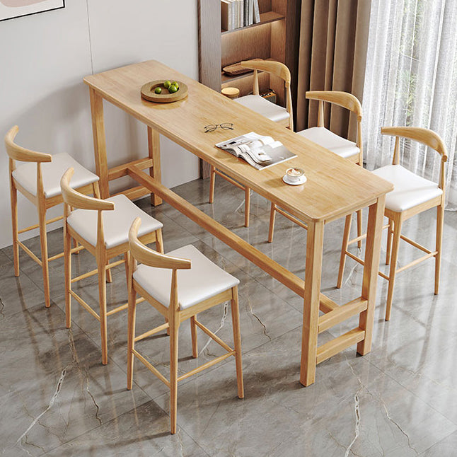 Modern Style Rectangle Bar Table Solid Wood Fixed Bistro Bar Desk for Living Room