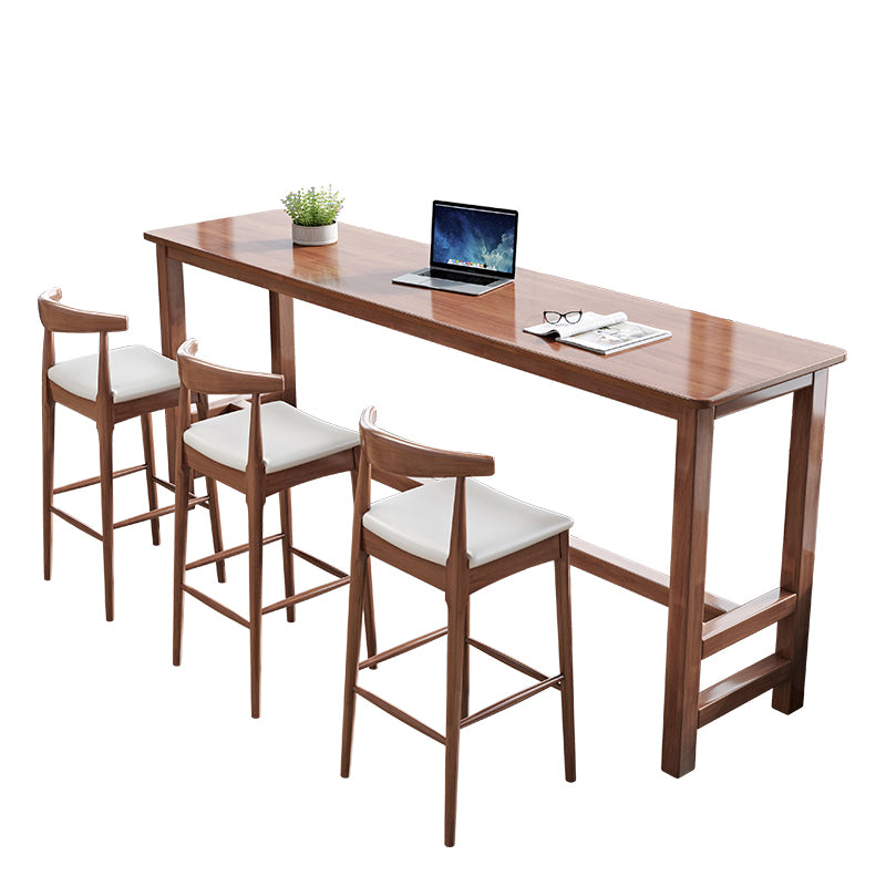Modern Style Rectangle Bar Table Solid Wood Fixed Bistro Bar Desk for Living Room