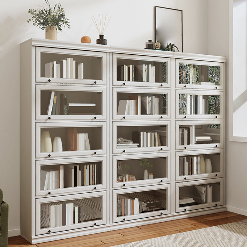 Modern Closed Back Standard Bookshelf Wooden Bookcase in White for Study Room