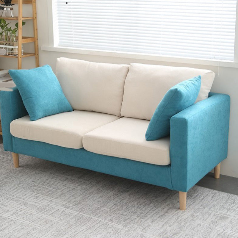 Contemporary Sofa with 2 Pillows Square Arm Living Room Fabric Seating