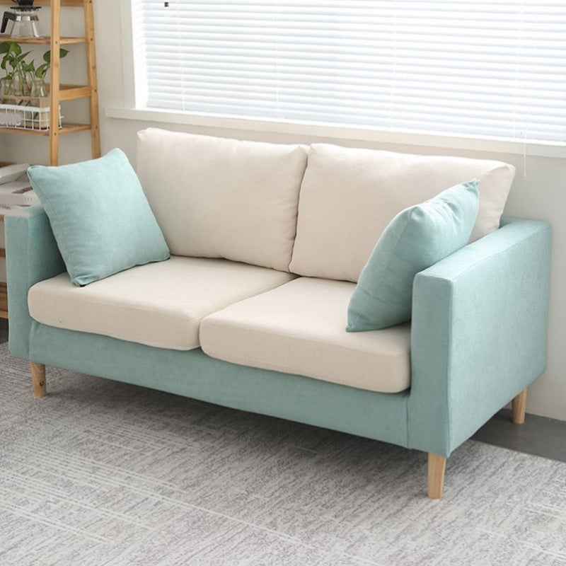 Contemporary Sofa with 2 Pillows Square Arm Living Room Fabric Seating
