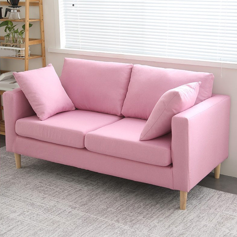 Contemporary Sofa with 2 Pillows Square Arm Living Room Fabric Seating