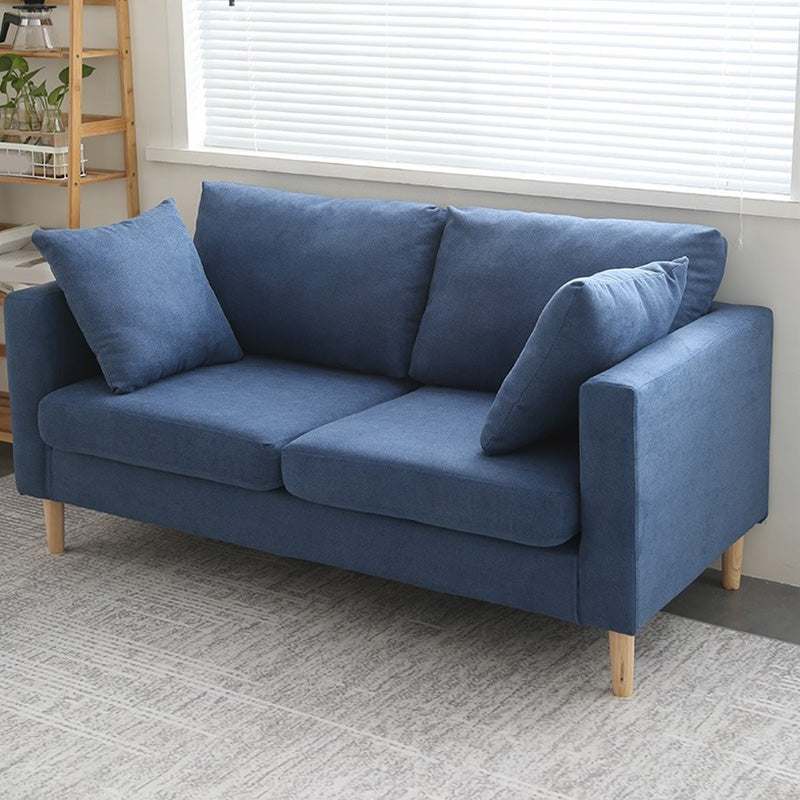 Contemporary Sofa with 2 Pillows Square Arm Living Room Fabric Seating