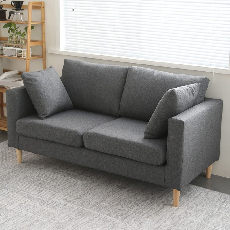 Contemporary Sofa with 2 Pillows Square Arm Living Room Fabric Seating