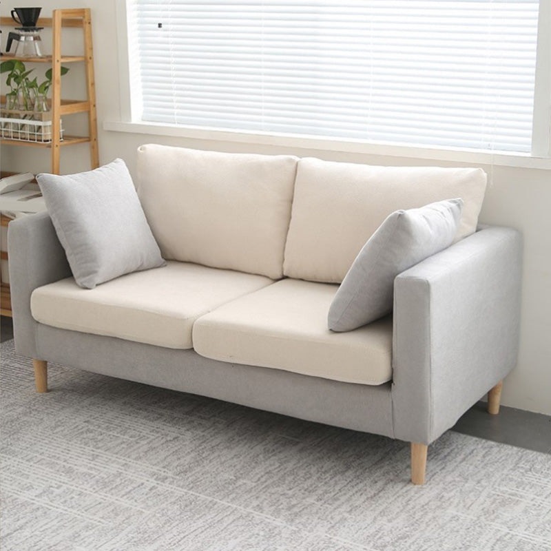 Contemporary Sofa with 2 Pillows Square Arm Living Room Fabric Seating