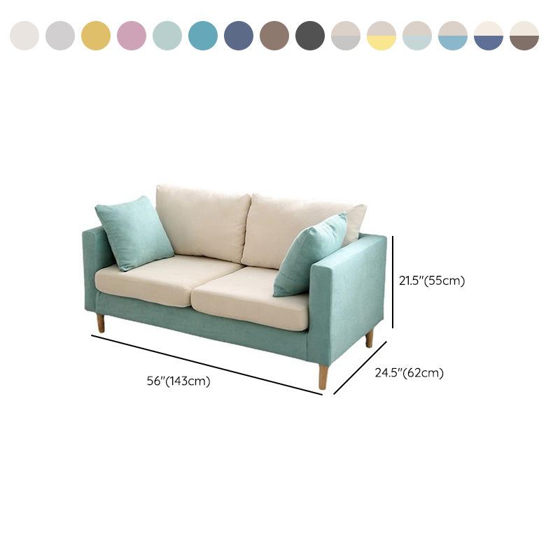 Contemporary Sofa with 2 Pillows Square Arm Living Room Fabric Seating