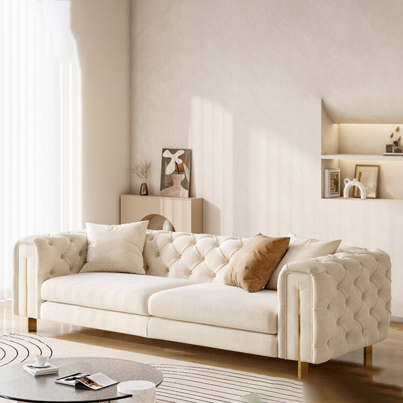 Contemporary Velet Seating Tufted Back Square Arm Sofa for Living Room