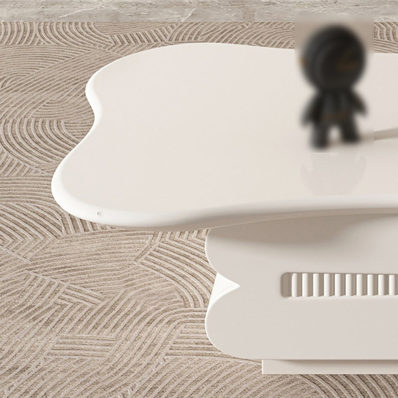 Modern Coffee Table White Wood Free Form Single Coffee Table with 2 Drawers