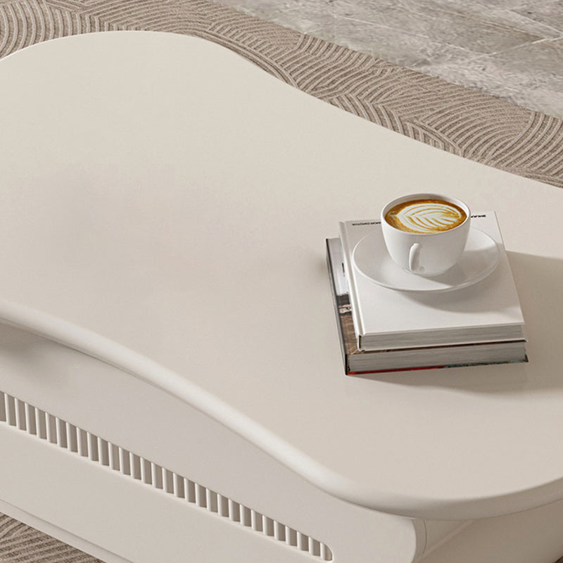 Modern Coffee Table White Wood Free Form Single Coffee Table with 2 Drawers