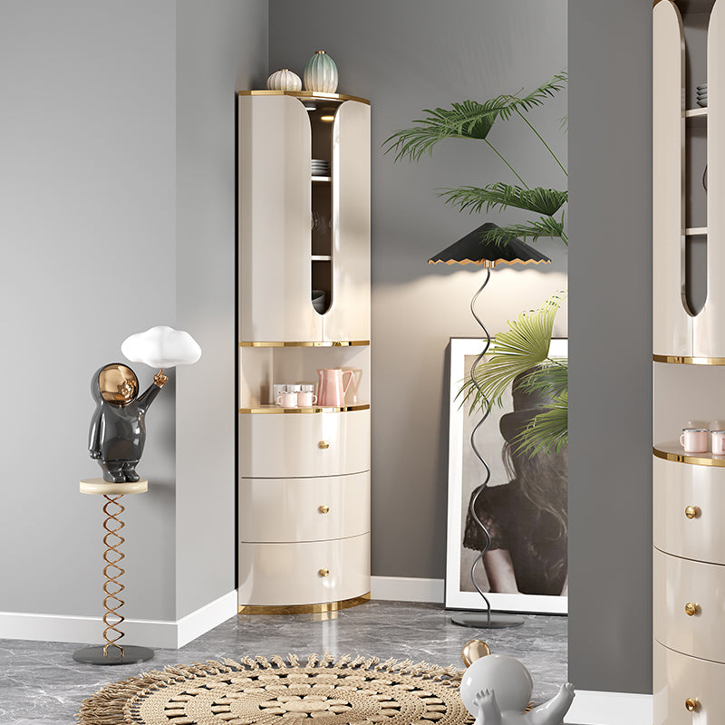 Scandinavian Bombe Accent Cabinet Solid Wood Side Cabinet in White