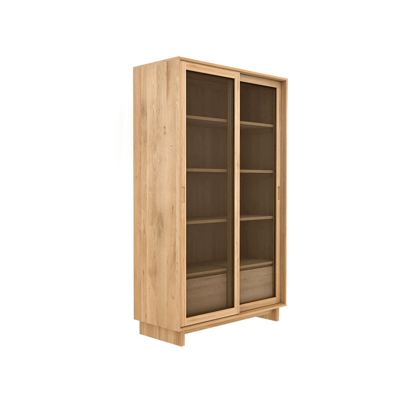 72" Tall Natural Glass Paned Accent Cabinet 2 Drawers Solid Wood Chest