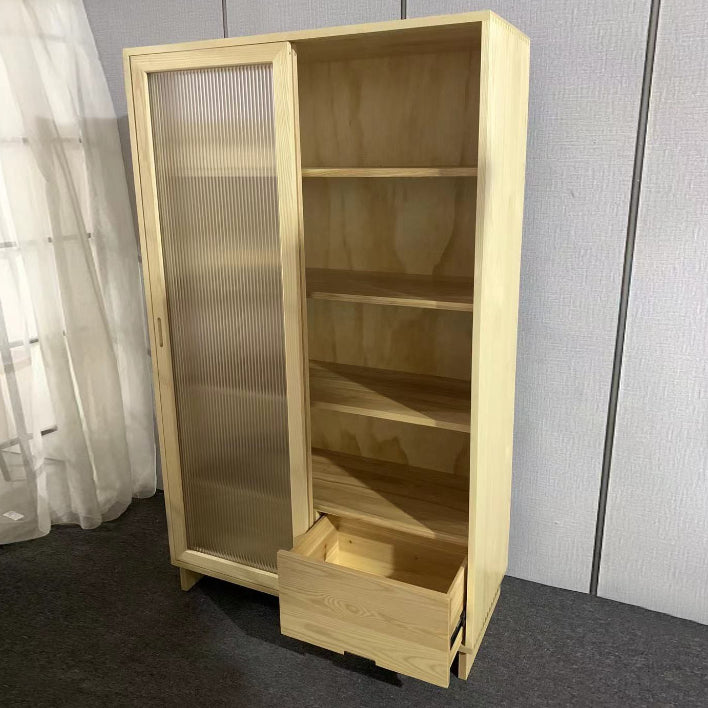 72" Tall Natural Glass Paned Accent Cabinet 2 Drawers Solid Wood Chest