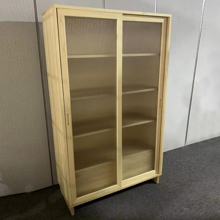 72" Tall Natural Glass Paned Accent Cabinet 2 Drawers Solid Wood Chest