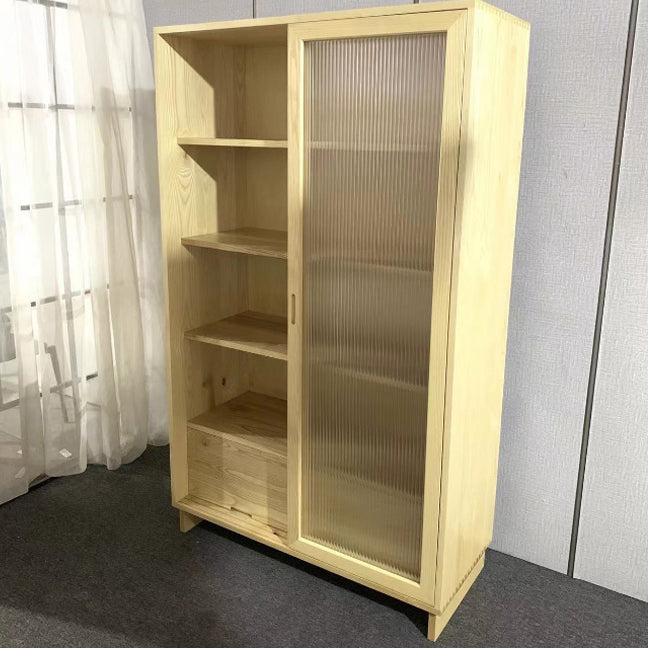 72" Tall Natural Glass Paned Accent Cabinet 2 Drawers Solid Wood Chest