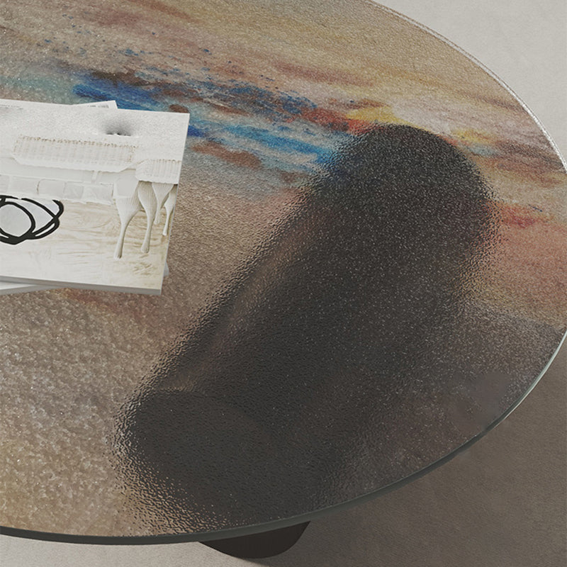 Round Glass Coffee Table 2 Legs Tropical Single Coffee Table