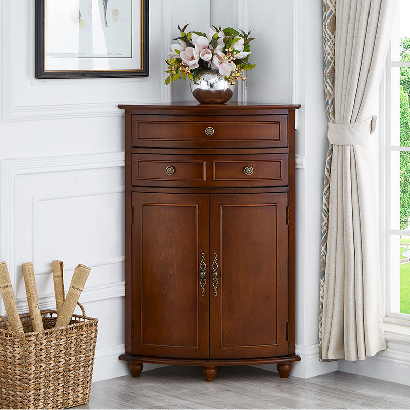 Mid-Century Modern Home Paned Cabinet Solid Wood Corner Side Cabinet