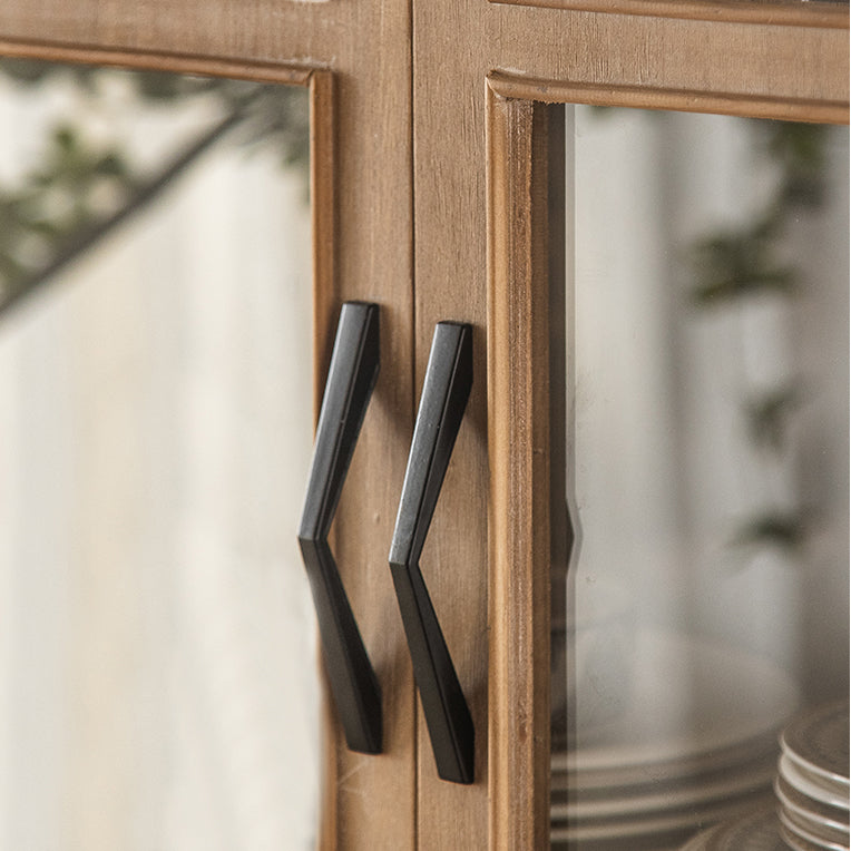 2-Door and 2-Drawer Accent Cabinet 69" Tall Solid Wood Glass Paned Storage Cabinet