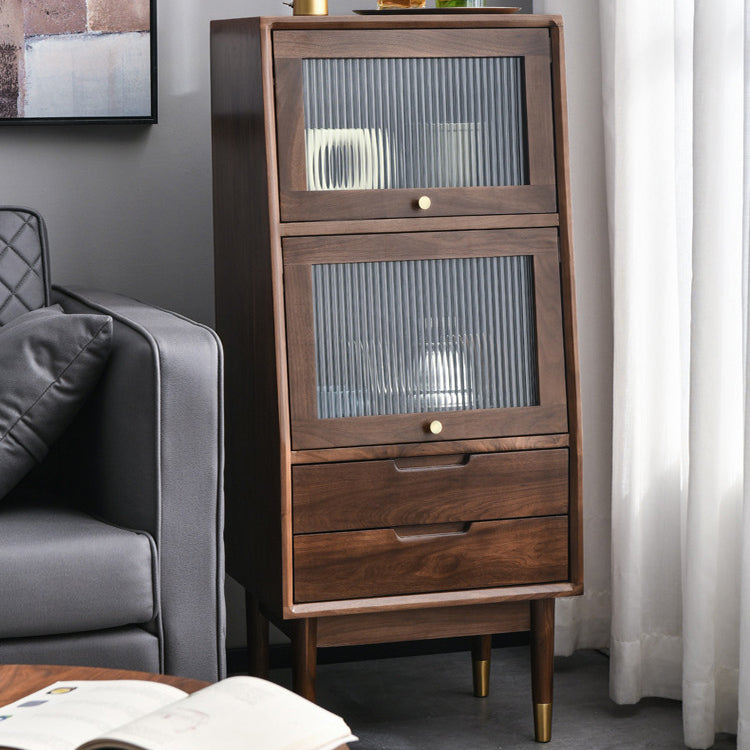 43.7" Tall 2-Drawer & 2-Door Cabinet Pine Wood Glass Paned Chest