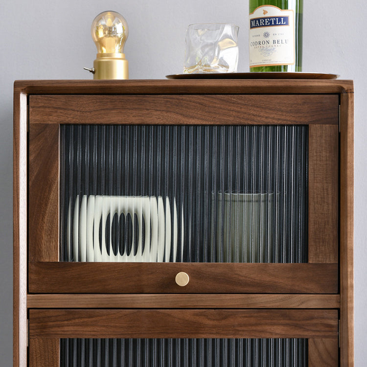 43.7" Tall 2-Drawer & 2-Door Cabinet Pine Wood Glass Paned Chest