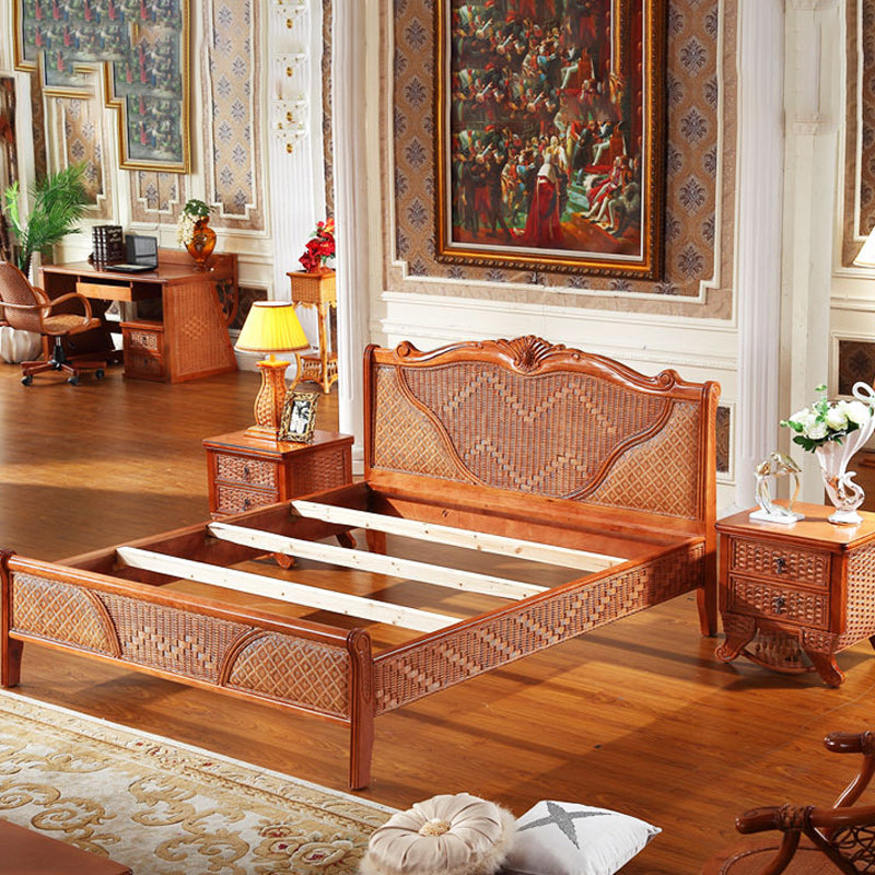 Mid Century Beveled Standard Bed Wicker & Rattan Bed Frame in Natural