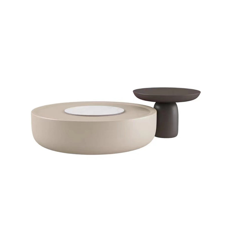 Contemporary Round Cream Coffee Table Set with Storage Drawer