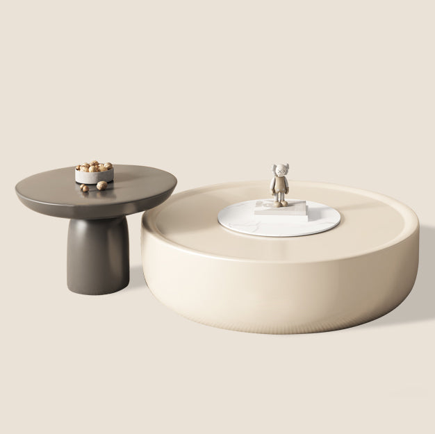 Contemporary Round Cream Coffee Table Set with Storage Drawer