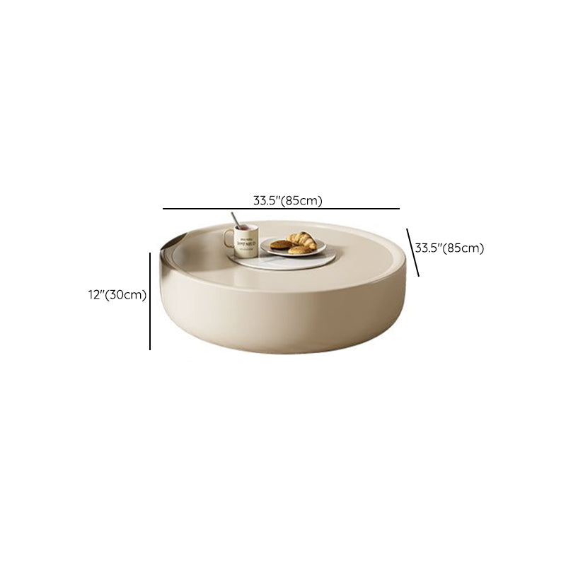 Contemporary Round Cream Coffee Table Set with Storage Drawer