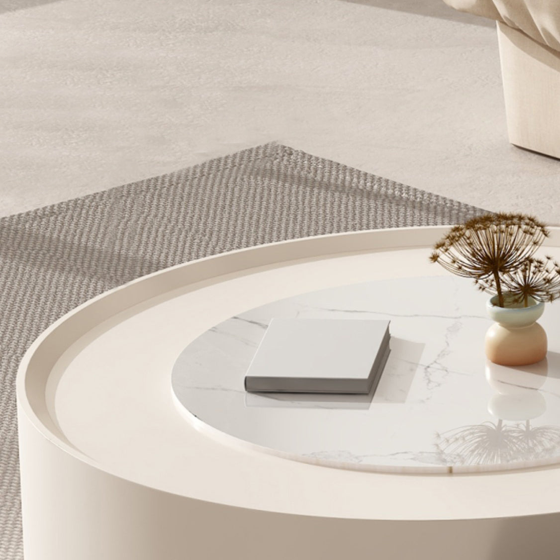 Modern 2 Nesting Coffee Table Set Round Slate Cocktail Table with 2 Drawers