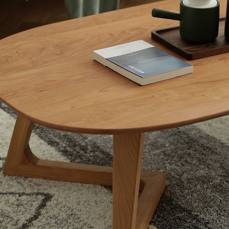 Ash Wood 2 Legs Coffee Table Elliptical 2 Nesting Cocktail Table Set