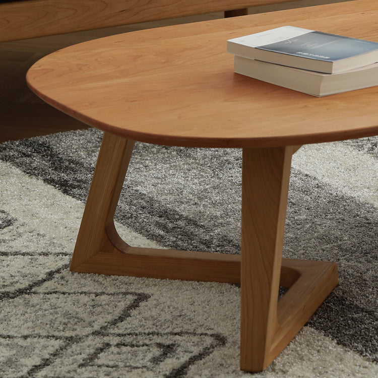 Ash Wood 2 Legs Coffee Table Elliptical 2 Nesting Cocktail Table Set