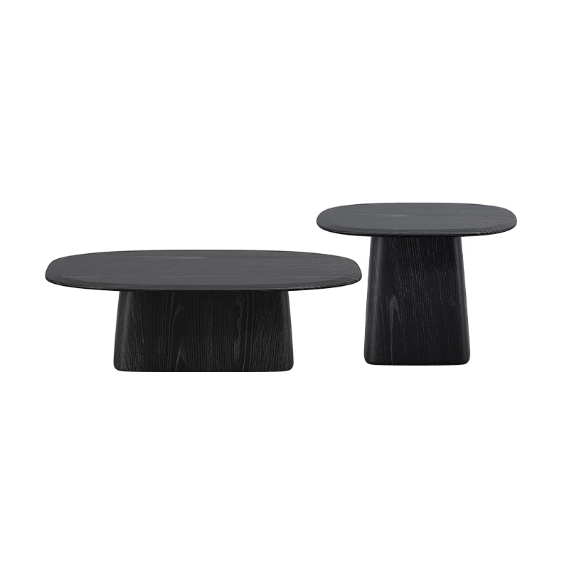 Pedestal Coffee Table Black Solid Wood Coffee Cocktail Table