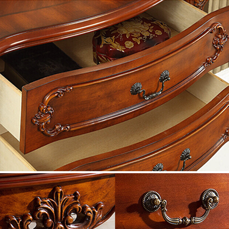 Dark Brown Mid-Century Modern Chest Pine Wood Drawer Knobs Rectangle Accent Chest