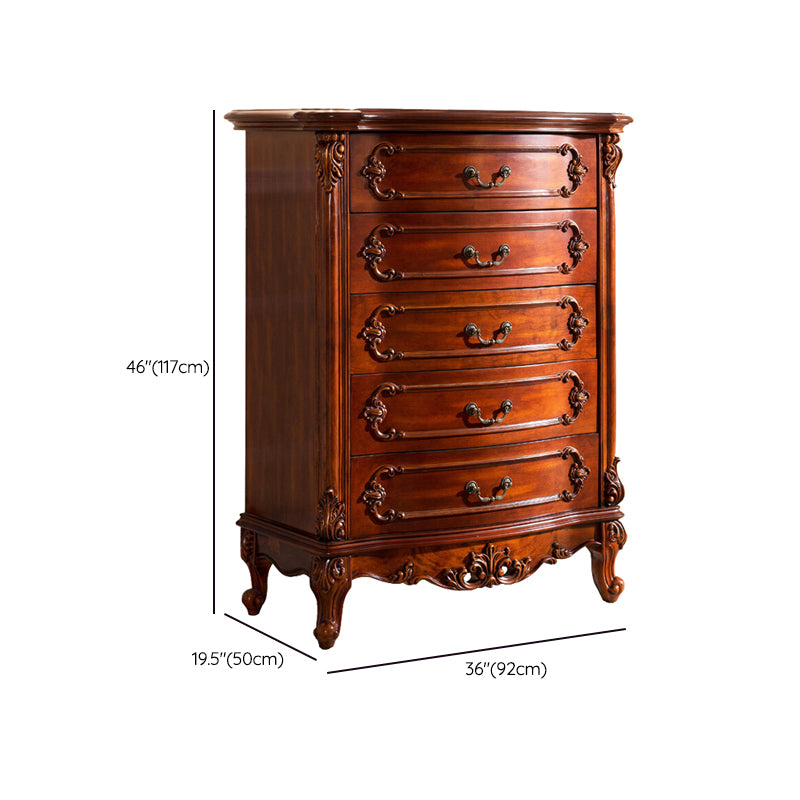 Dark Brown Mid-Century Modern Chest Pine Wood Drawer Knobs Rectangle Accent Chest