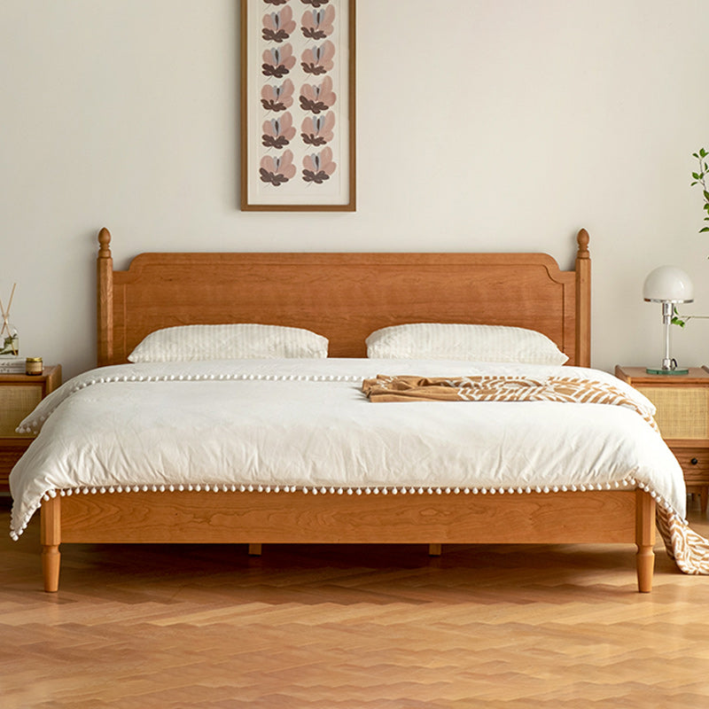 Contemporary Standard Bed Cherry Solid Color Bed Frame With Custom Gold Legs