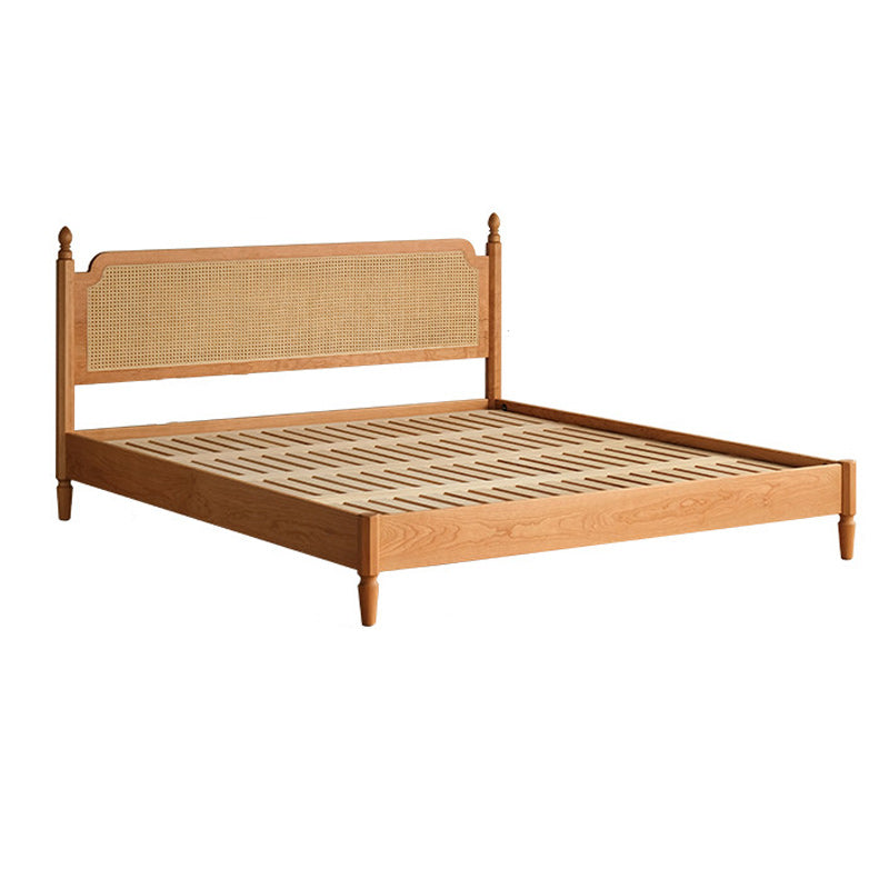 Contemporary Standard Bed Cherry Solid Color Bed Frame With Custom Gold Legs