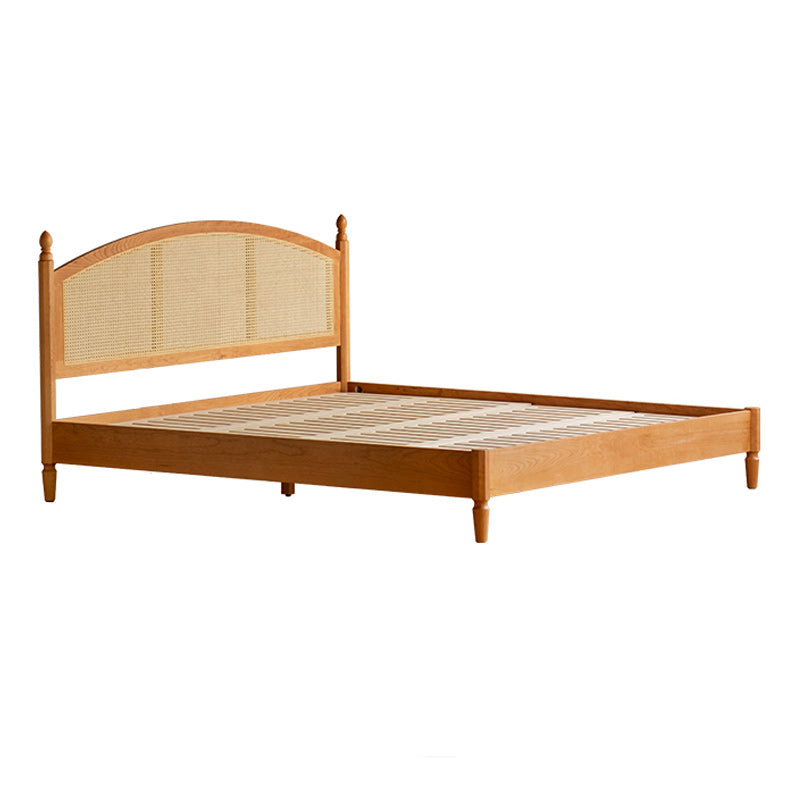Contemporary Standard Bed Cherry Solid Color Bed Frame With Custom Gold Legs