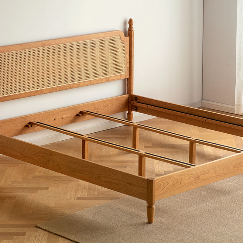 Contemporary Standard Bed Cherry Solid Color Bed Frame With Custom Gold Legs
