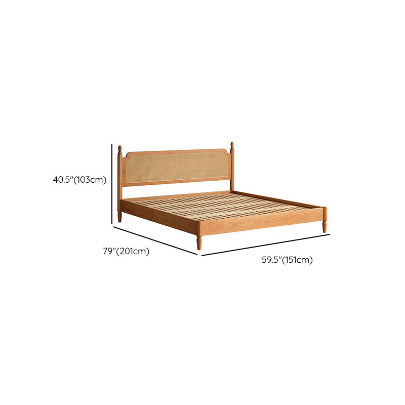 Contemporary Standard Bed Cherry Solid Color Bed Frame With Custom Gold Legs