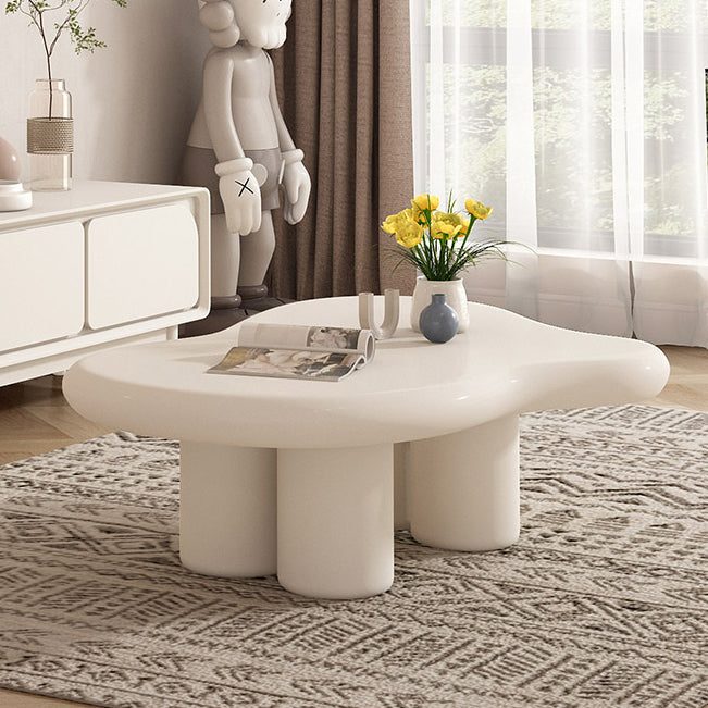 Solid Wood Cream Coffee Table Cloud-Shaped 4 Legs Cocktail Table
