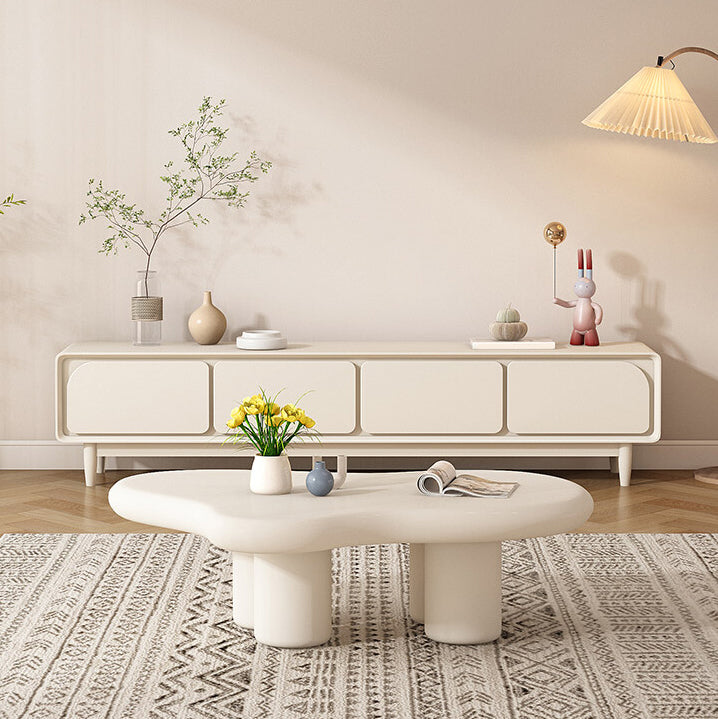 Solid Wood Cream Coffee Table Cloud-Shaped 4 Legs Cocktail Table