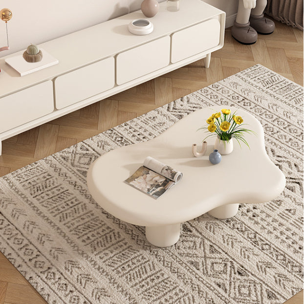 Solid Wood Cream Coffee Table Cloud-Shaped 4 Legs Cocktail Table